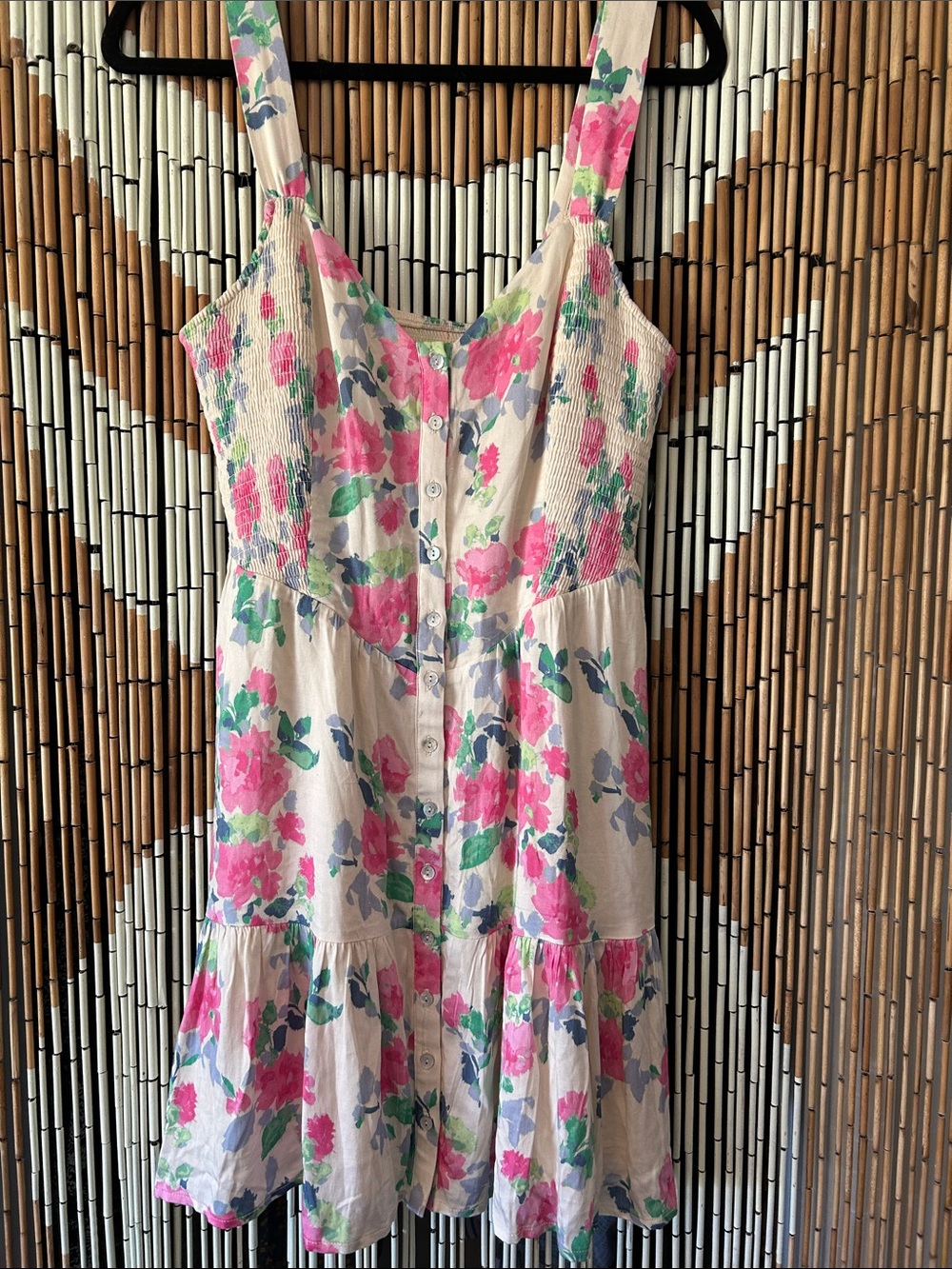 Floral Button-Front Sundress in Pink & Green